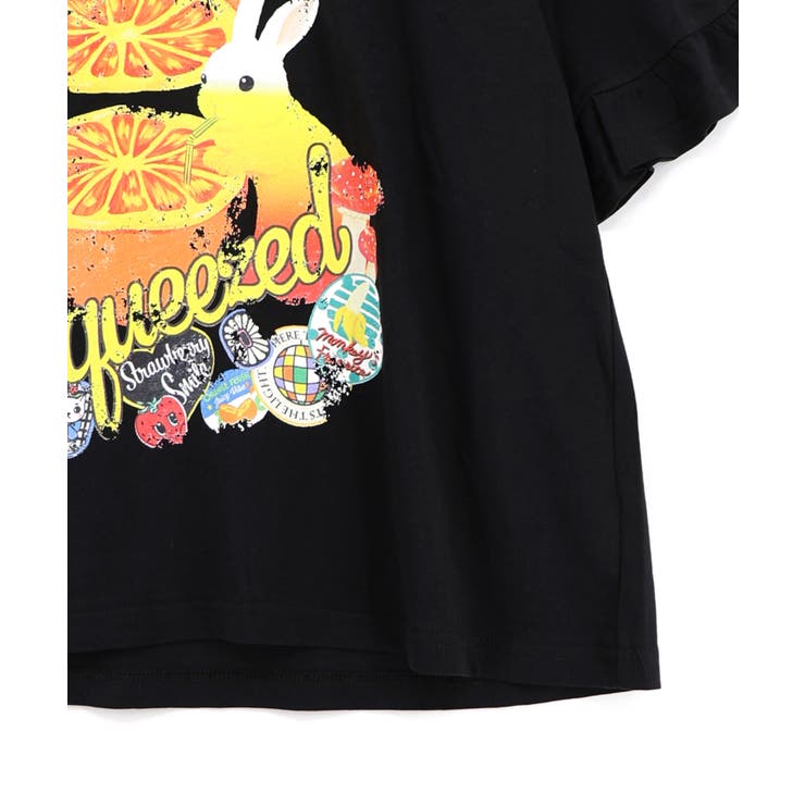 オレンジ大好きうさぎ柄 フリル付きTシャツ | ScoLar | 詳細画像10 