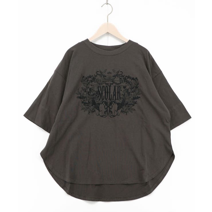 チャコールグレー | ロゴ＆ネコ 刺繍Tシャツ | ScoLar