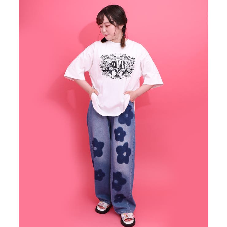 ロゴ＆ネコ 刺繍Tシャツ | ScoLar | 詳細画像1 
