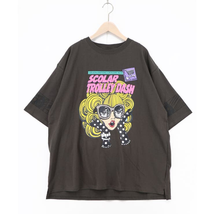 チャコールグレー | びっくりガール柄 四コマ風Tシャツ | ScoLar