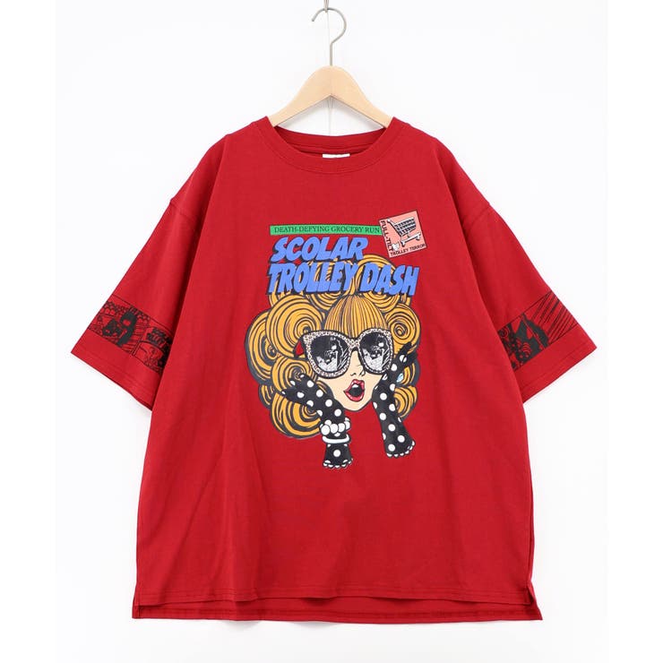 レッド | びっくりガール柄 四コマ風Tシャツ | ScoLar