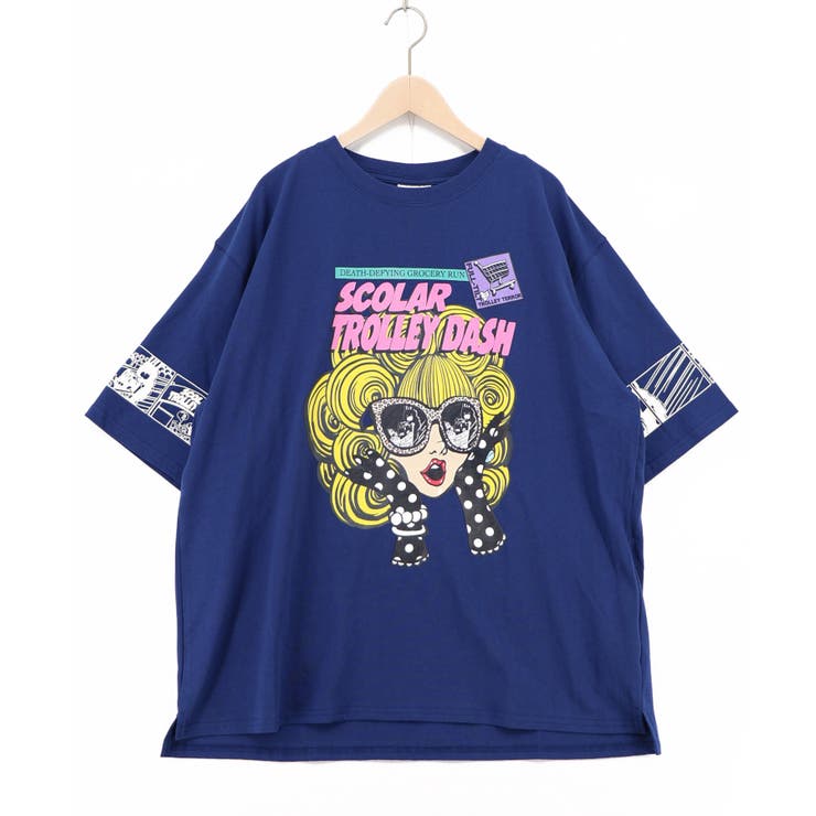 ネイビー | びっくりガール柄 四コマ風Tシャツ | ScoLar