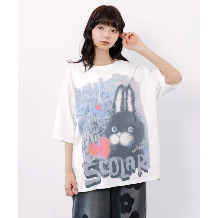 オフホワイト | もこもこラビル柄Tシャツ | ScoLar