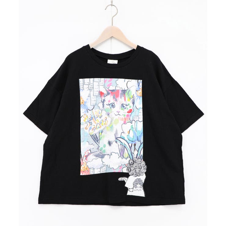 ブラック | 画家スカラーちゃん ネコ柄Tシャツ | ScoLar