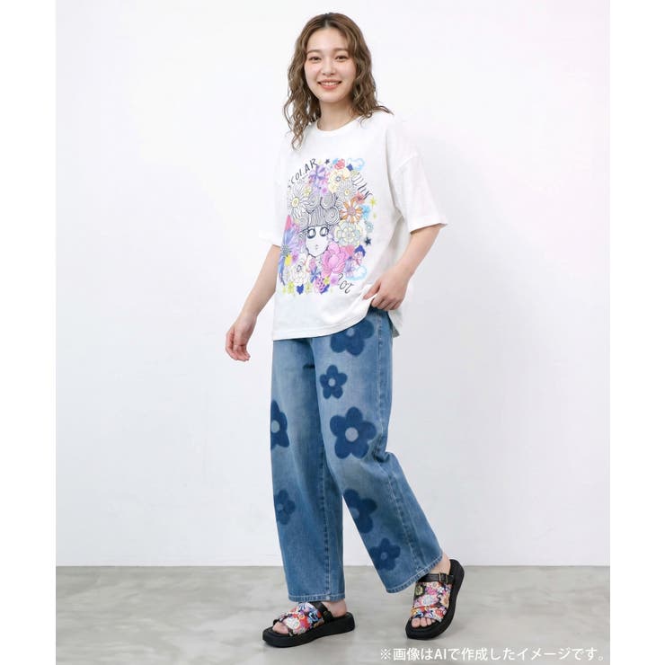お花に埋もれるスカラーちゃん ジャガードTシャツ | ScoLar | 詳細画像1 