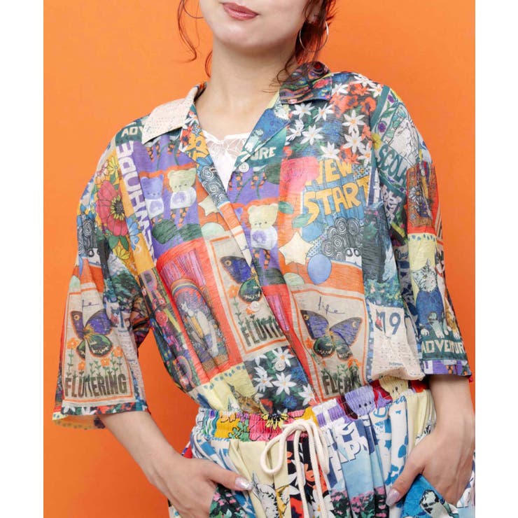 スカラー ポスターコラージュ柄or花ネコ柄シャツ | ScoLar | 詳細画像6 