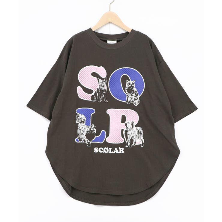 チャコールグレー | ドットスカラー わんにゃん柄Tシャツ | ScoLar