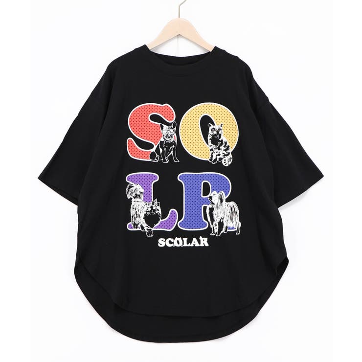 ブラック | ドットスカラー わんにゃん柄Tシャツ | ScoLar
