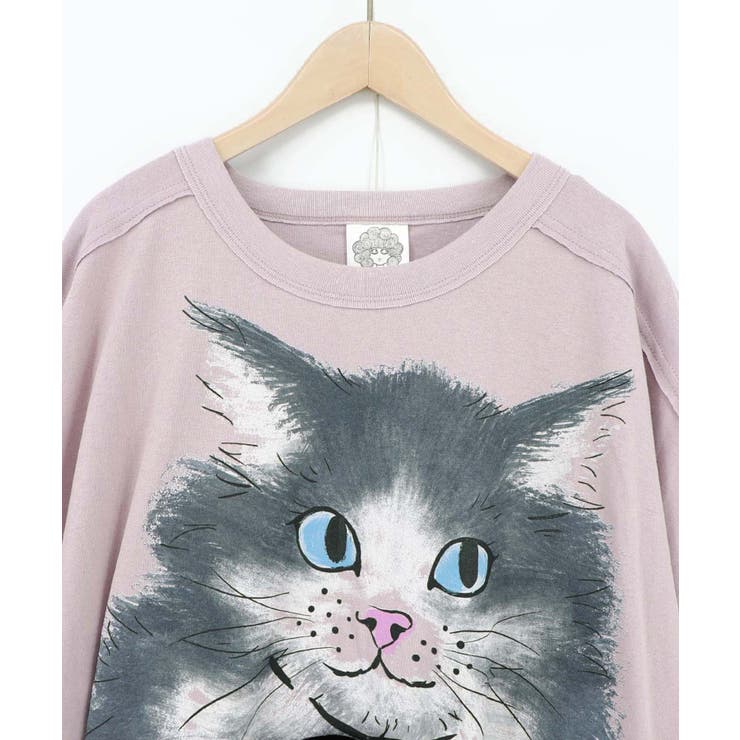 リボン付き もふもふハチワレネコ柄Tシャツ | ScoLar | 詳細画像15 