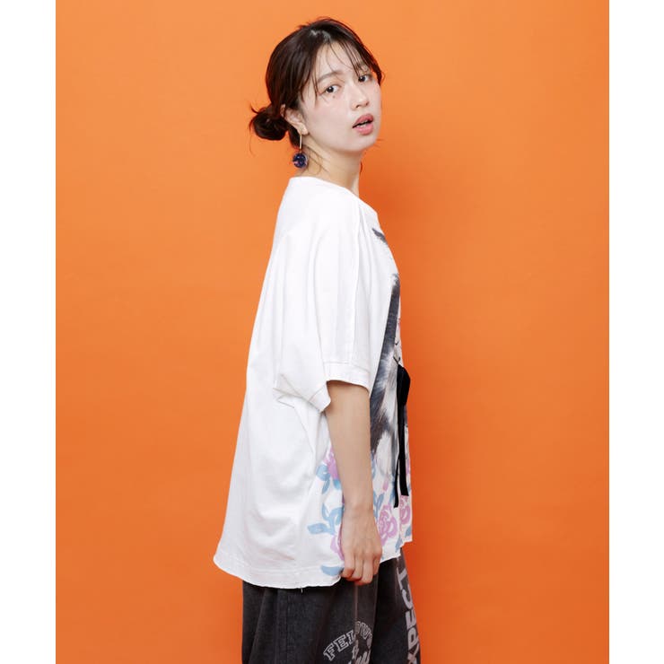 リボン付き もふもふハチワレネコ柄Tシャツ | ScoLar | 詳細画像4 
