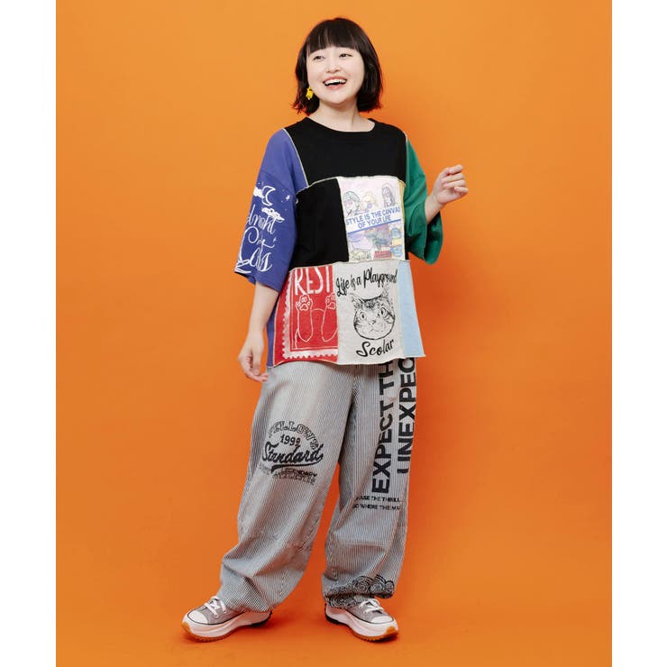 配色パッチワーク風切替Tシャツ | ScoLar | 詳細画像1 