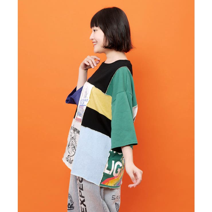 配色パッチワーク風切替Tシャツ | ScoLar | 詳細画像3 