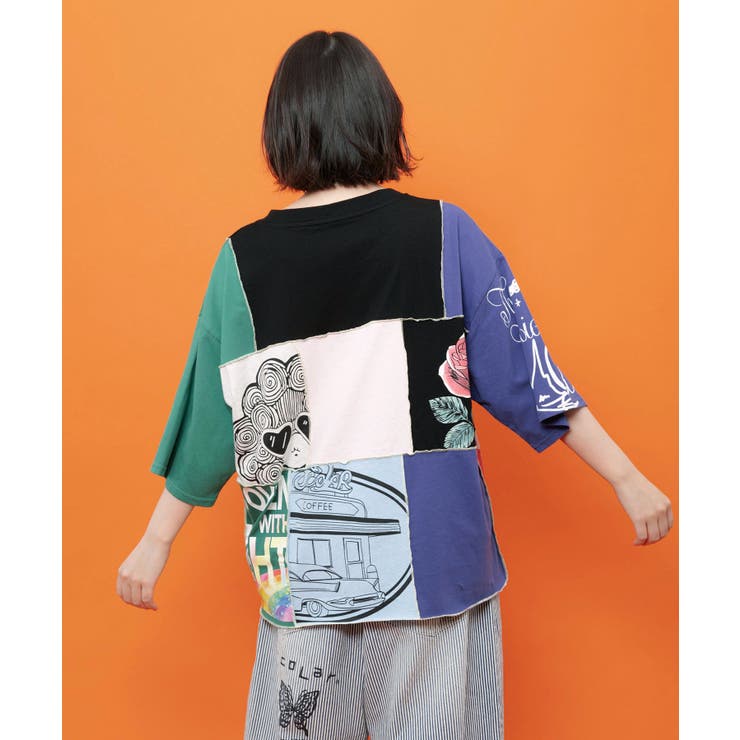 配色パッチワーク風切替Tシャツ | ScoLar | 詳細画像4 