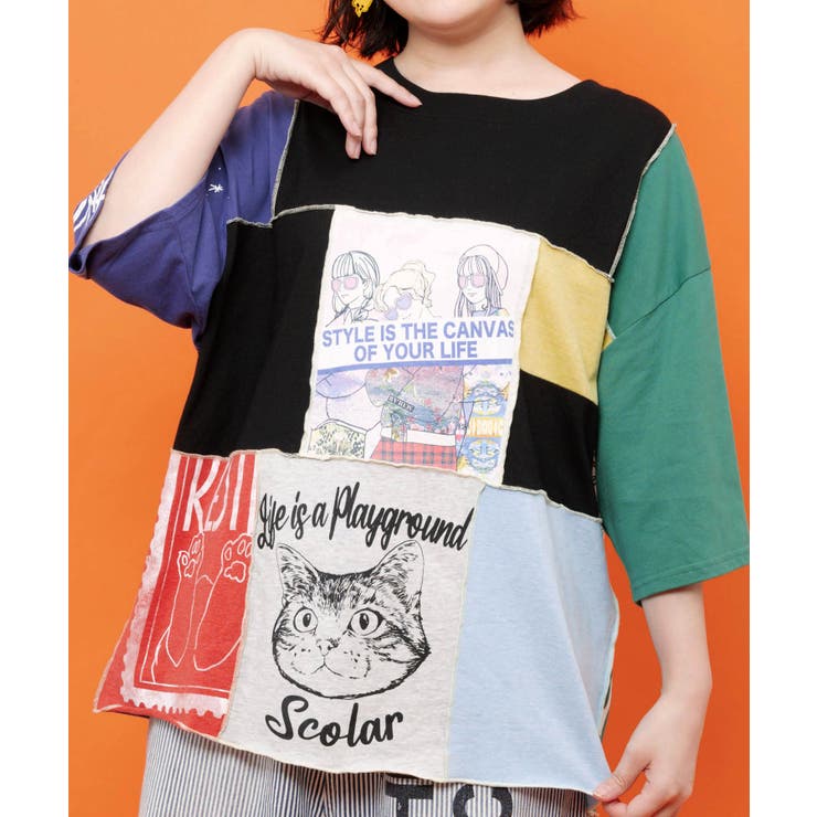 配色パッチワーク風切替Tシャツ | ScoLar | 詳細画像6 