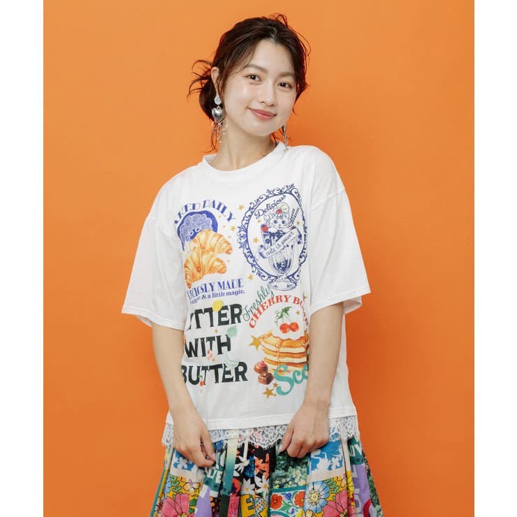 いろんなフード柄 裾レースTシャツ | ScoLar | 詳細画像3 