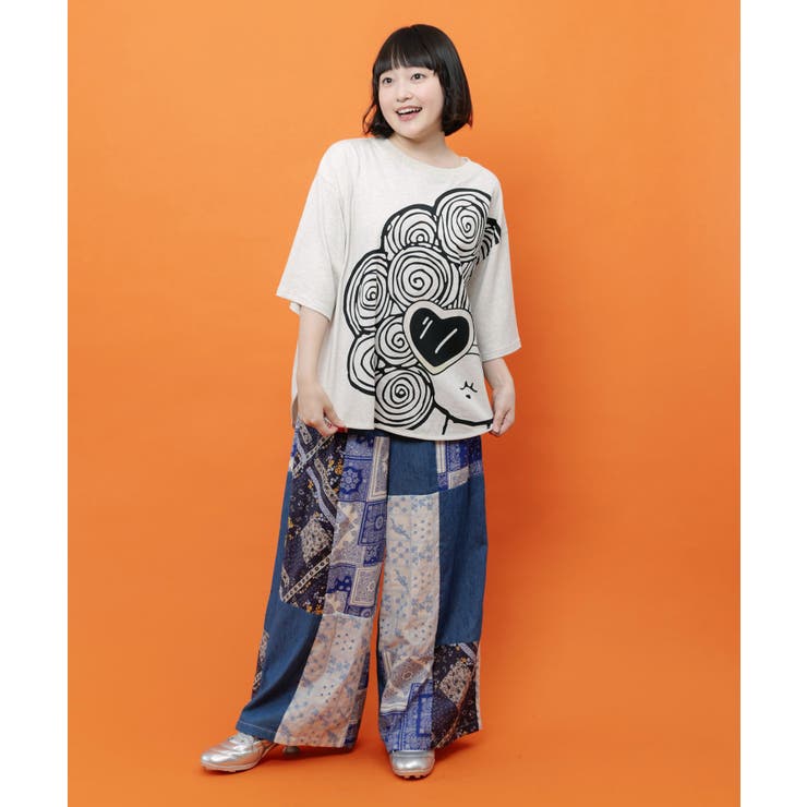 レース×バンダナ柄×花柄 パッチワーク風デニムパンツ | ScoLar | 詳細画像1 
