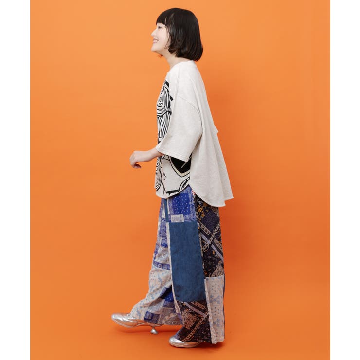 レース×バンダナ柄×花柄 パッチワーク風デニムパンツ | ScoLar | 詳細画像2 