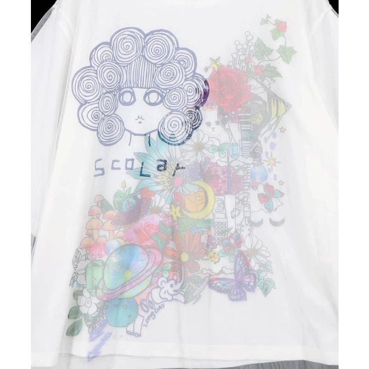 スカラーちゃん×花×惑星柄 チュール重ねTシャツ | ScoLar | 詳細画像8 