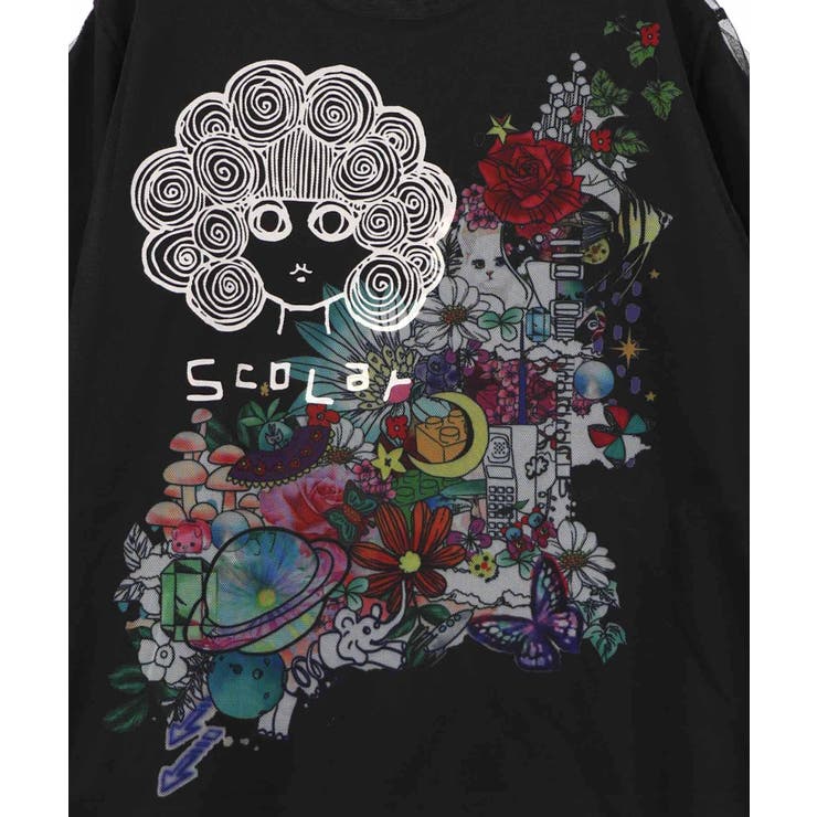 スカラーちゃん×花×惑星柄 チュール重ねTシャツ | ScoLar | 詳細画像9 
