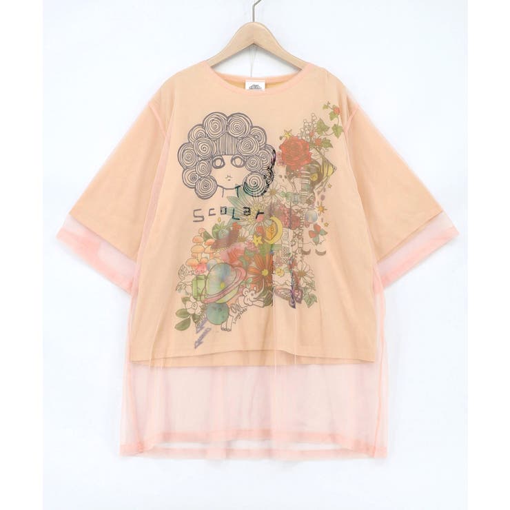 スカラーちゃん×花×惑星柄 チュール重ねTシャツ | ScoLar | 詳細画像10 