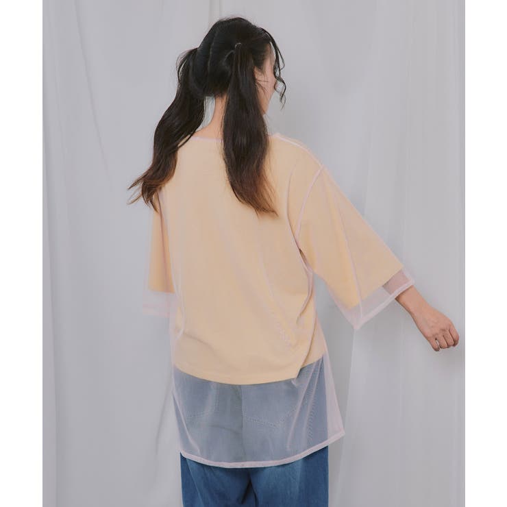 スカラーちゃん×花×惑星柄 チュール重ねTシャツ | ScoLar | 詳細画像4 