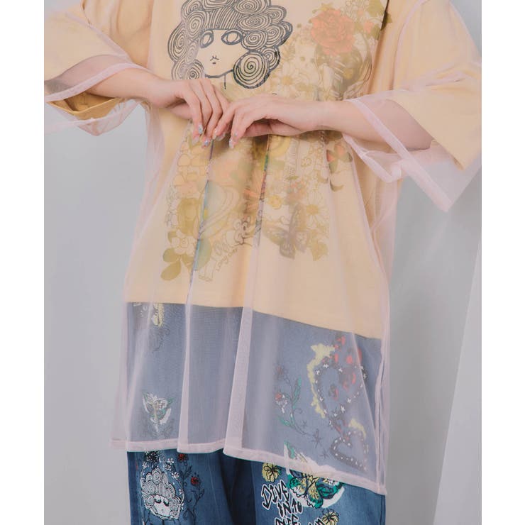 スカラーちゃん×花×惑星柄 チュール重ねTシャツ | ScoLar | 詳細画像6 