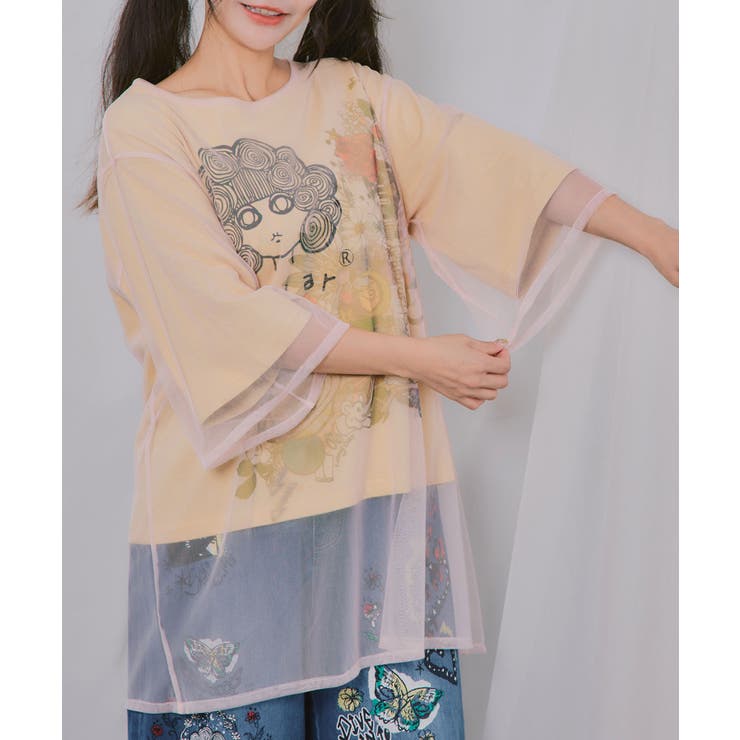 スカラーちゃん×花×惑星柄 チュール重ねTシャツ | ScoLar | 詳細画像7 