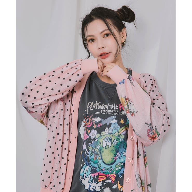 ドット×花ネコ柄 シアーカーディガン | ScoLar | 詳細画像7 