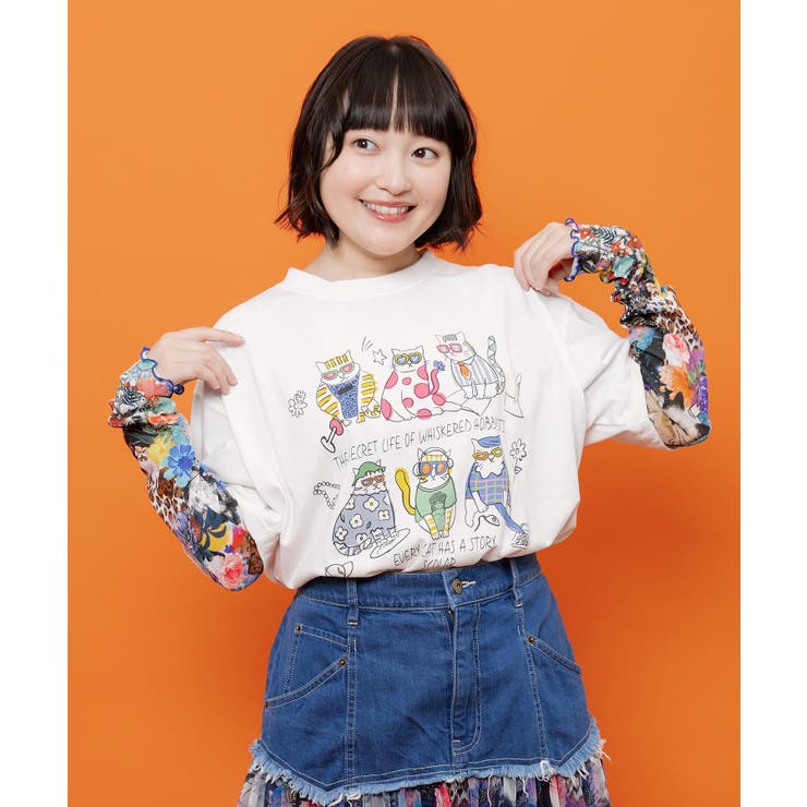 オフホワイト | おしゃれネコ柄 接触冷感Tシャツ | ScoLar