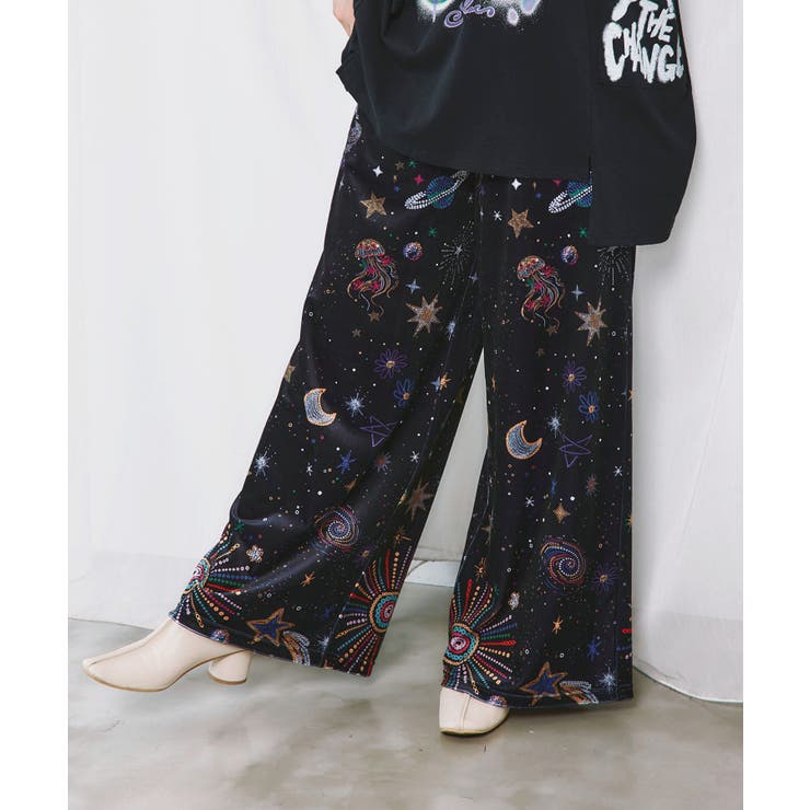 ブラック | 三柄展開 総柄ベロアパンツ | ScoLar