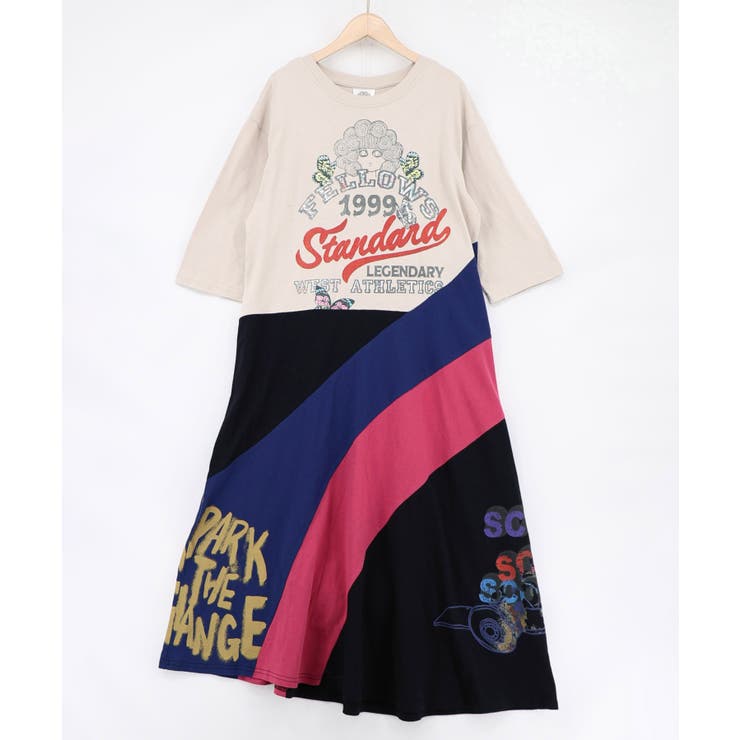 グレー | アメリカン風ロゴ 配色Tシャツワンピース | ScoLar