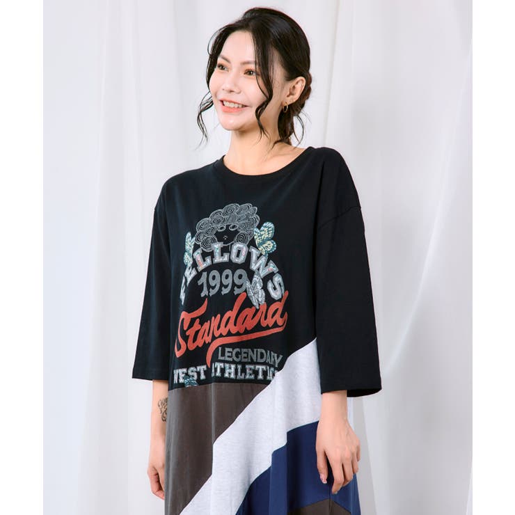 アメリカン風ロゴ 配色Tシャツワンピース | ScoLar | 詳細画像2 