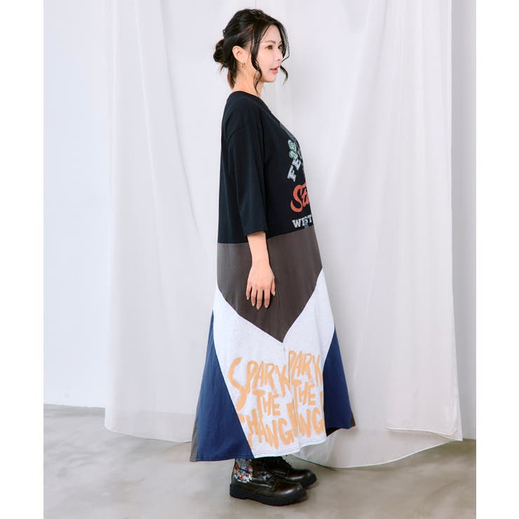 アメリカン風ロゴ 配色Tシャツワンピース | ScoLar | 詳細画像3 