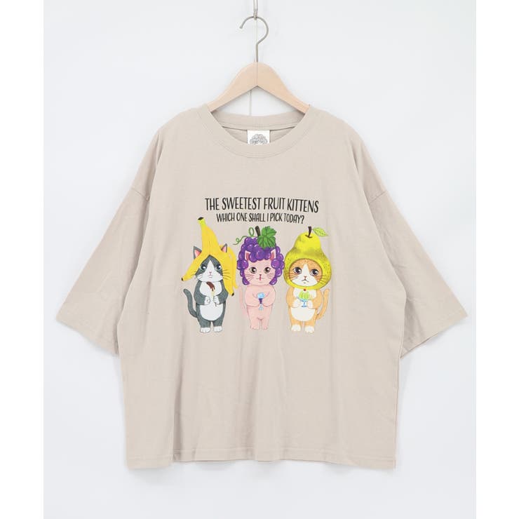グレー | フルーツにゃんず柄 Tシャツ | ScoLar