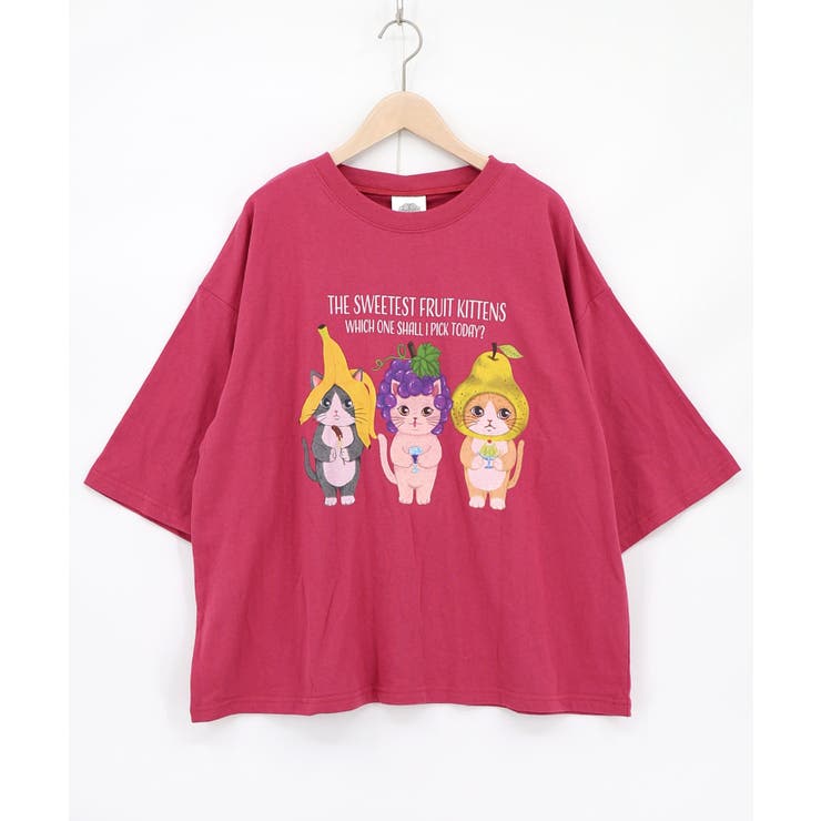 ローズピンク | フルーツにゃんず柄 Tシャツ | ScoLar