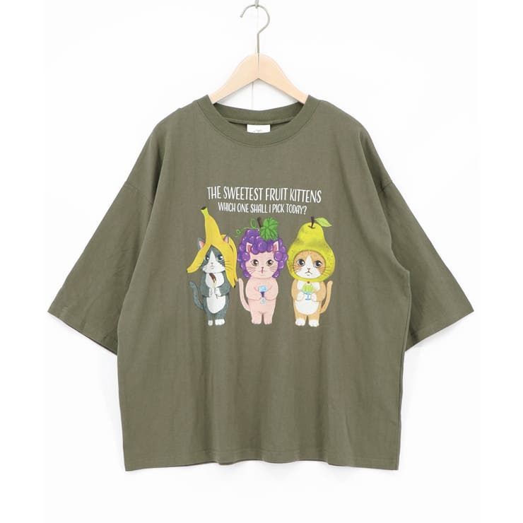 カーキ | フルーツにゃんず柄 Tシャツ | ScoLar