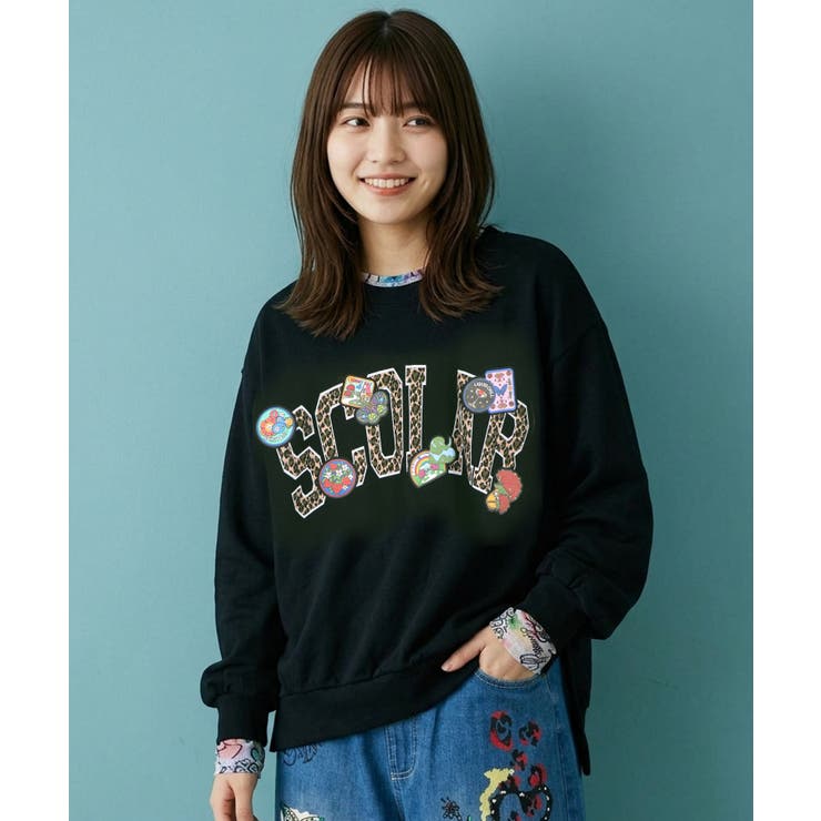 ブラック | ワッペン風刺繍 レオパードロゴプルオーバー | ScoLar