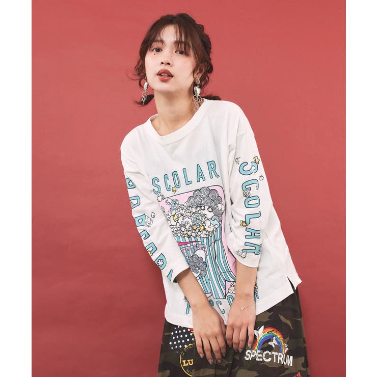 オフホワイト | ポップコーン柄 ロングスリーブTシャツ | ScoLar