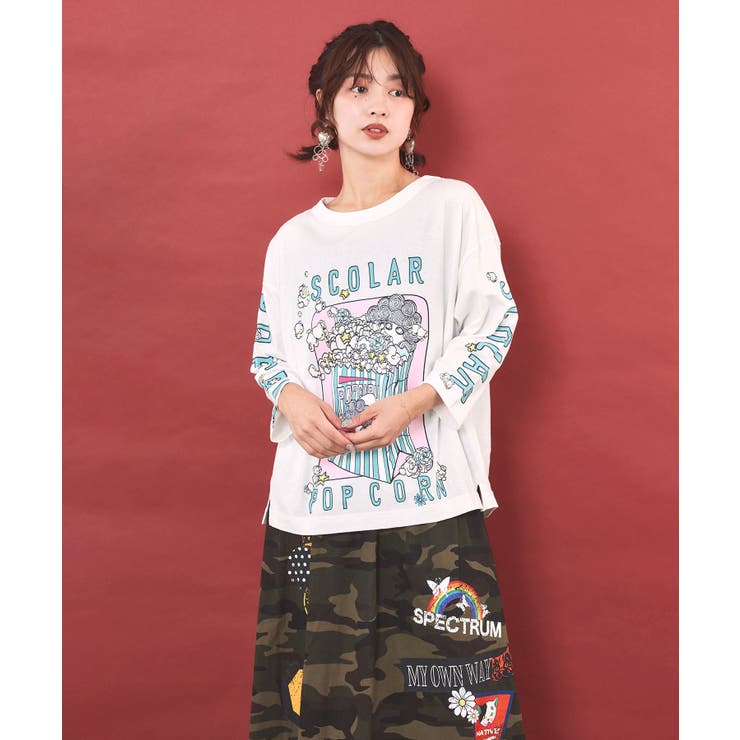 ポップコーン柄 ロングスリーブTシャツ | ScoLar | 詳細画像1 