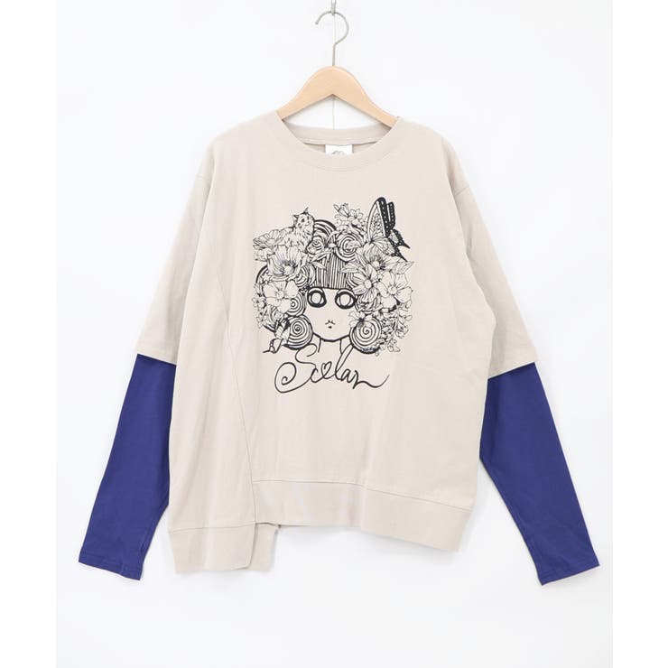 グレー | スカラーちゃん 袖バイカラー切替Tシャツ | ScoLar