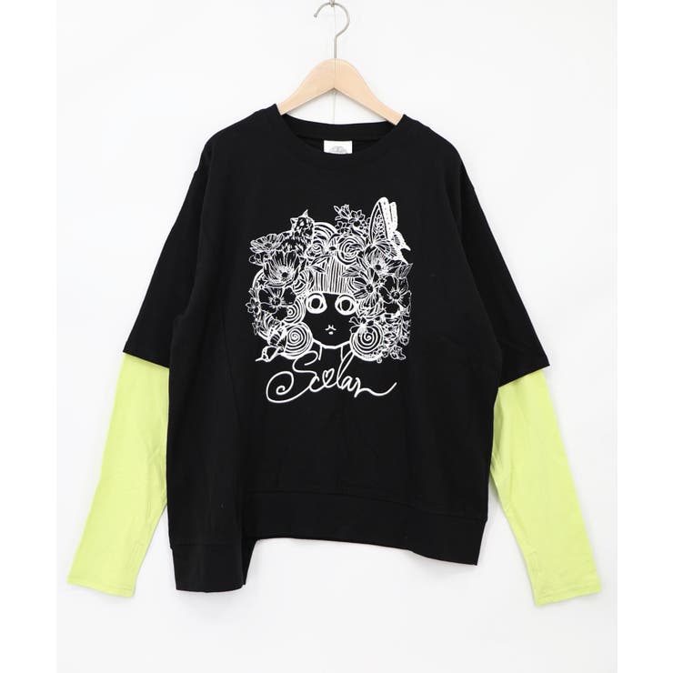 ブラック | スカラーちゃん 袖バイカラー切替Tシャツ | ScoLar