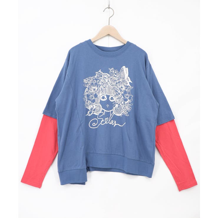 ブルー | スカラーちゃん 袖バイカラー切替Tシャツ | ScoLar