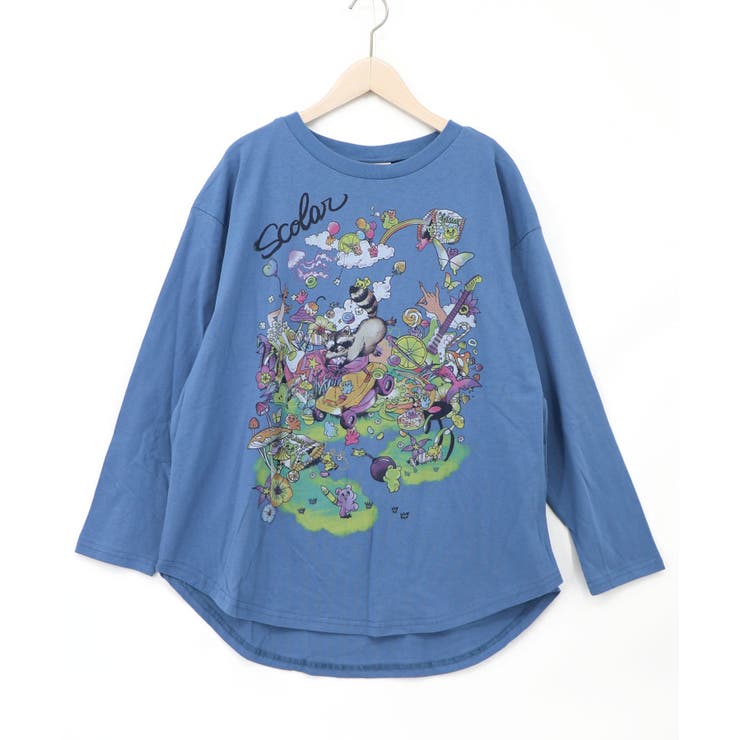 ブルー | いたずらグミ柄 ロングスリーブTシャツ | ScoLar