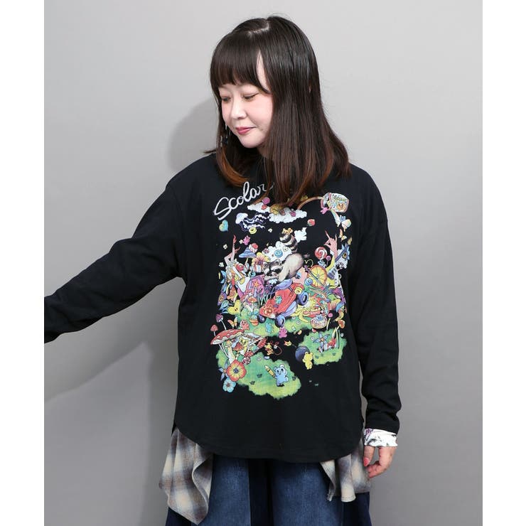 ブラック | いたずらグミ柄 ロングスリーブTシャツ | ScoLar