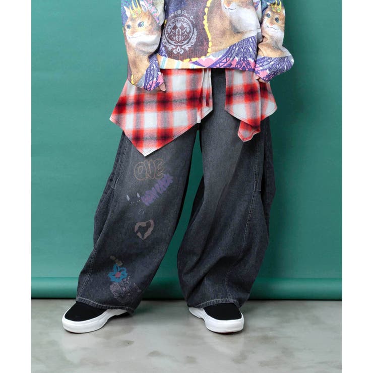 ブラック | チェック巻きスカート付き 3wayデニムパンツ | ScoLar