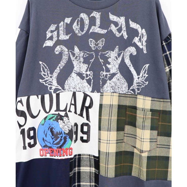 ロゴ×チェック パッチワーク風アシメワンピース | ScoLar | 詳細画像14 