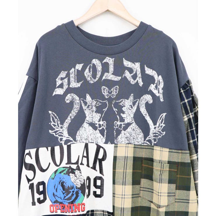ロゴ×チェック パッチワーク風アシメワンピース | ScoLar | 詳細画像15 