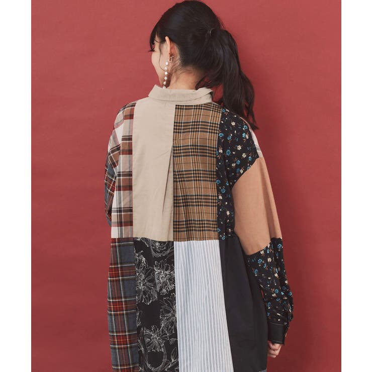 【極美品】エイココンドウ 異素材切替 チュニック ワンピース パッチワーク 異素材パッチワーク切替 シャツワンピース[品番：SRSW0002843]｜ScoLar