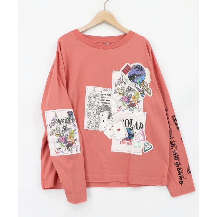 ピンク | ワッペン風アップリケ刺繍Tシャツ | ScoLar