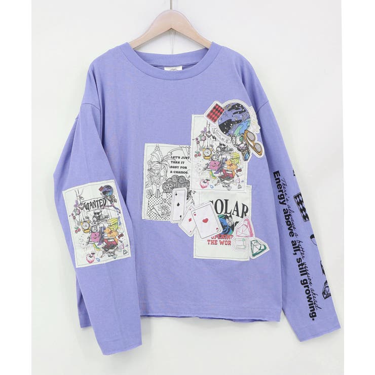 パープル | ワッペン風アップリケ刺繍Tシャツ | ScoLar